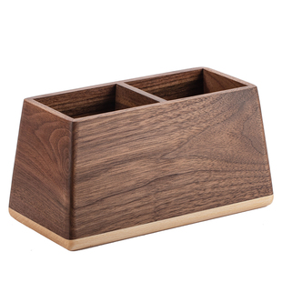 实木笔筒收纳盒轻奢高级感办公室桌面桌上文具遥控器化妆刷收纳复古大容量简约高档木质手工多功能收纳整理盒