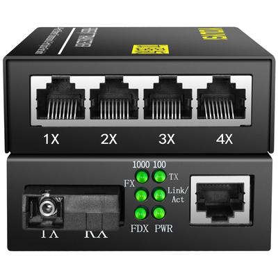 千兆百兆单模单纤收发器一光4电