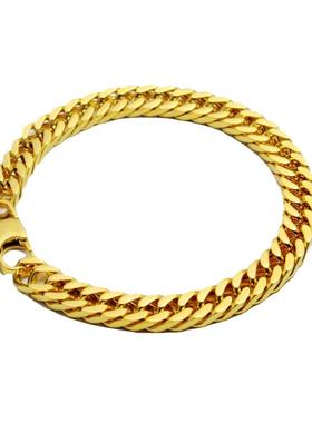 不掉色金色嘻哈古巴钛钢男手链