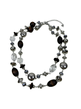 atmshop复古个性时髦异形金属亚克力珠串拼接夸张双层项链锁骨链