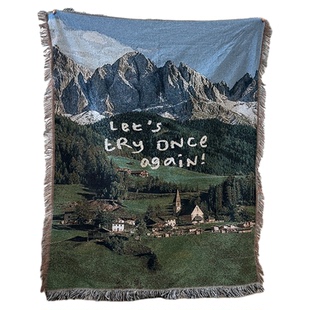 北欧风阿尔卑斯风景装饰挂毯挂画帐篷露营沙发毯编织艺术复古壁毯