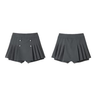 PIT复古A字收腰百褶阔腿西装裙裤女2025夏通勤遮胯防走光直筒短裤