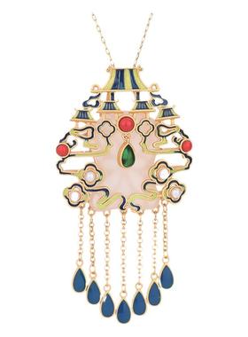 2025年国潮新品景泰蓝仿和田玉南红流苏吊坠项链复古装民族风配饰