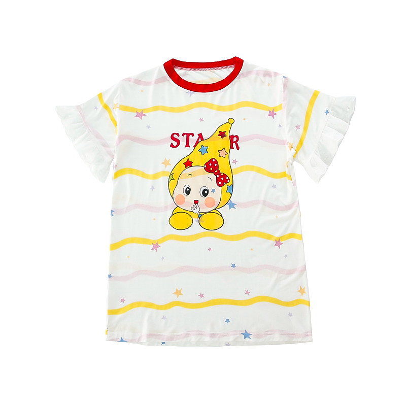 女童莫代尔睡裙夏季薄款花边短袖小女孩宝宝可爱空调家居服睡衣
