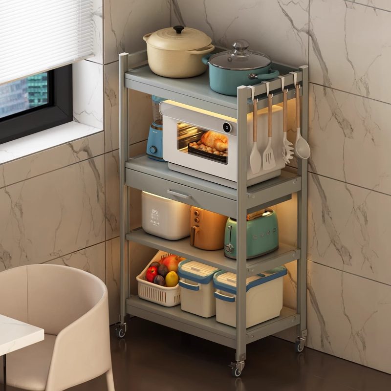 太空铝厨房微波炉置物架落地储物柜多层收纳多功能烤箱子家用电器
