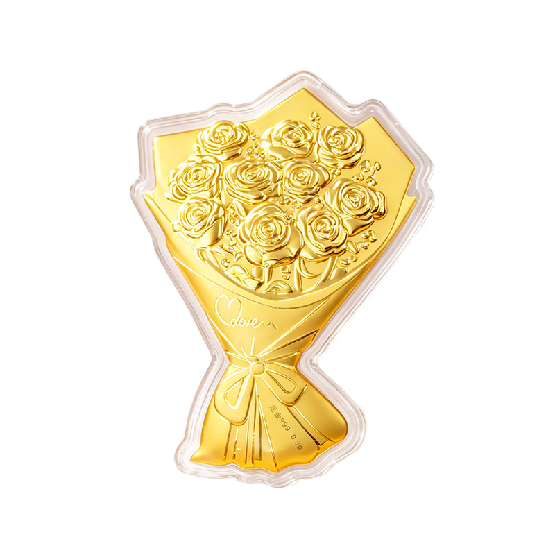 足金999黄金玫瑰花束送女友老创意摆件