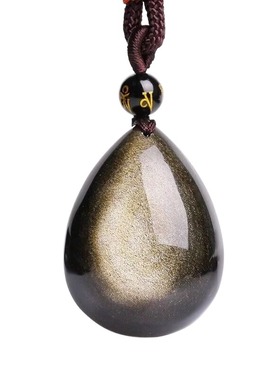 天然黑曜石水滴吊坠彩虹眼金曜石