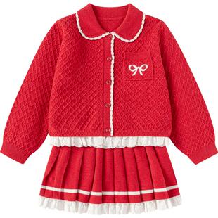 【商场同款】巴拉巴拉女童裙子套装红色新年款针织两件套春秋季款