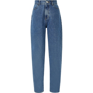 【折扣】AMOMENTO女士贴花高腰直筒牛仔裤