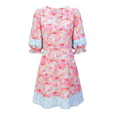 tanni甜美V字领灯笼袖X版连衣裙