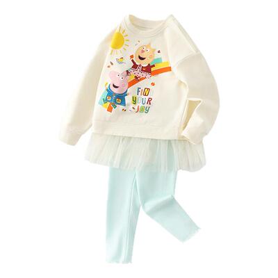小猪佩奇女童卫衣连衣裙套装春秋宝宝洋气网纱裙公主裙裤子两件套