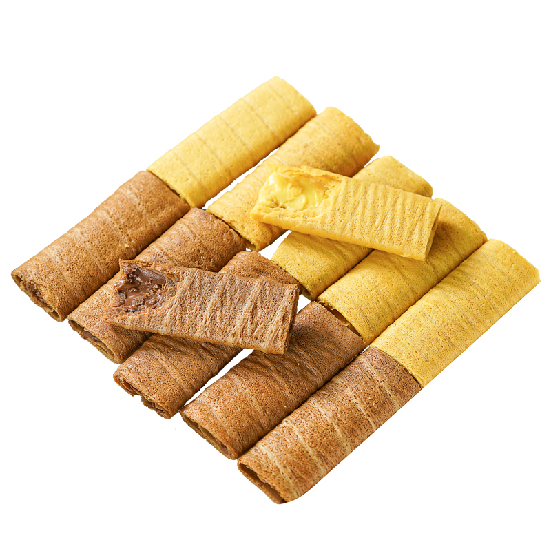 轻脆卷蛋卷咖啡黑巧味咸蛋黄味夹心饼干酥脆薄饼办公室休闲小零食