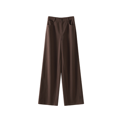 OSA高腰垂感棕色宽松直筒裤