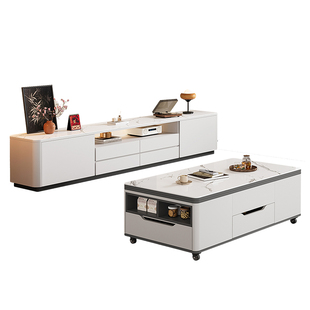 岩板茶几电视柜组合客厅家用小户型实木高柜60cm高款电视机柜落地