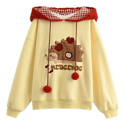 可爱苹果加绒卫衣女秋冬连帽外套