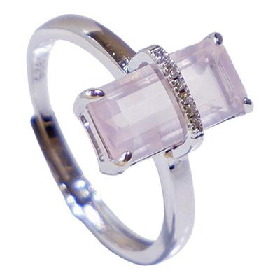 925纯银天然芙蓉石粉晶戒指