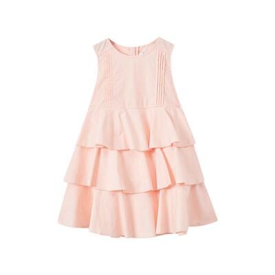 MECITY童装夏季女童连衣裙层叠A型洋气粉色礼服儿童