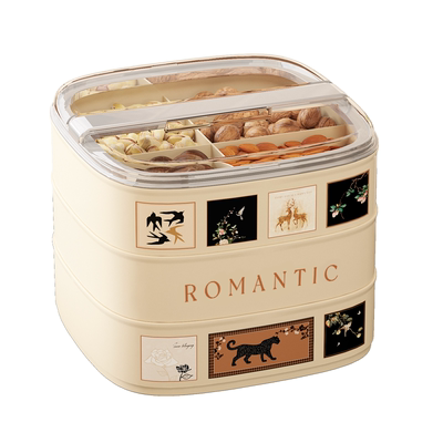 糖果盒中古风分格收纳盒桌面大容量分层零食坚果收纳箱带盖储物盒