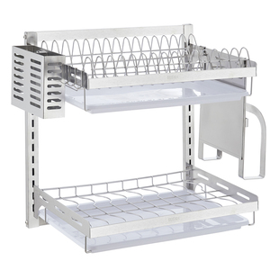 厨房置物架304不锈钢碗碟沥水架壁挂式碗盘架双层碗筷收纳盒家用