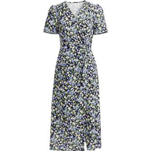 红袖法式碎花V领收腰连衣裙hopeshow2024夏新款度假风气质裙子女