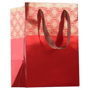高档瓶装加长加厚红色手提袋滋补品罐装礼袋通用烫金纸袋手提袋