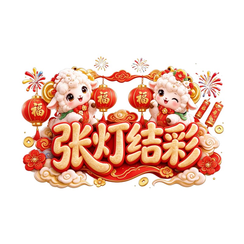 五福临门玻璃贴卡通小羊贴纸烟花福袋新春喜庆墙面防水装饰贴纸画