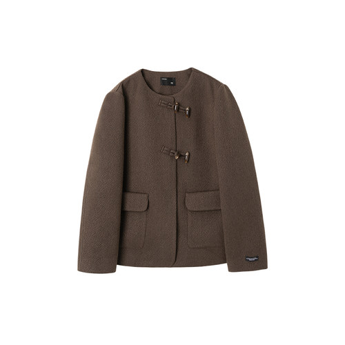 时然大码短款单面呢大衣微胖mm冬季新款显瘦大衣冬装外套韩系套装