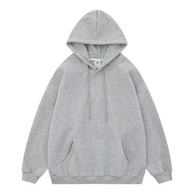宽松简约套头长袖灰色连帽卫衣