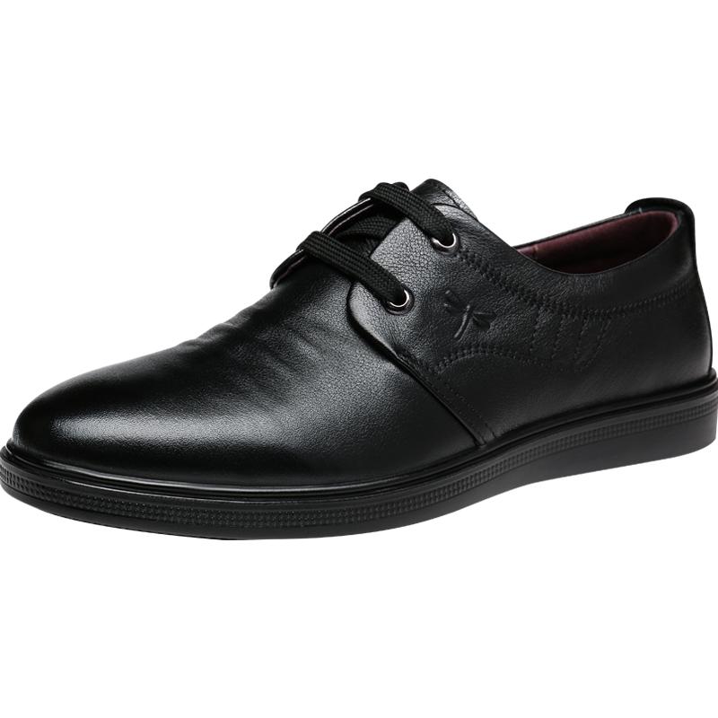 红蜻蜓真皮休闲男鞋商务官方软底皮鞋男春秋新款男士平底爸爸鞋子