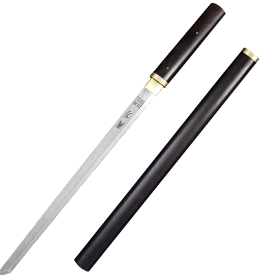 龙泉宝剑原木横刀花纹钢黄铜装具
