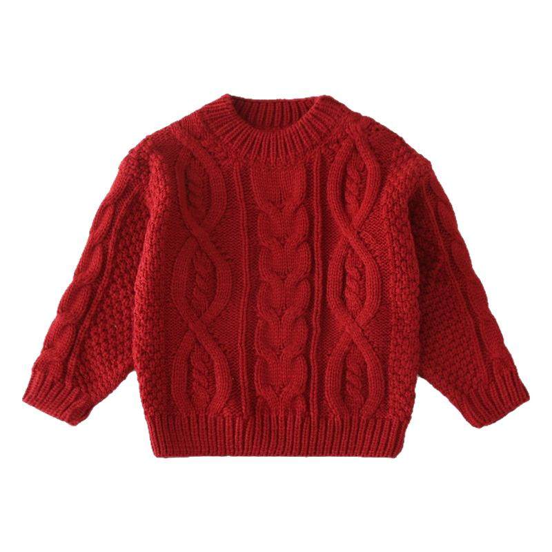 亲子装红色麻花毛衣影楼主题摄影服装过年新年亲子服一家四口拍照