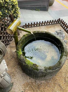 碳化乔迁竹子立式园林庭院鱼池喷泉装饰造景鱼缸竹筒循环入户增氧