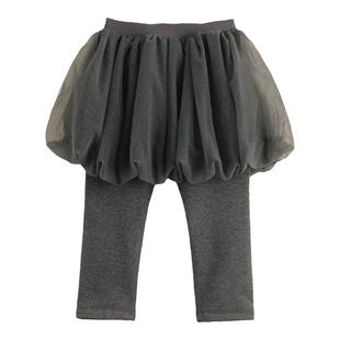 【打折】马克珍妮女童加绒假两件网纱花苞裤裙裤子冬装232002