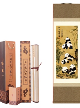 中国风礼物熊猫礼物送老外丝绸画长城卷轴画故宫丝绸出国外事礼品