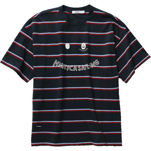 【官方正品】nautica whitesail日系笑脸印花条纹重磅短袖圆领T恤