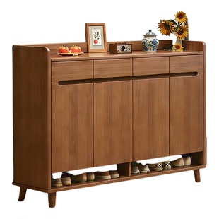 鞋柜家用门口储物收纳柜一体靠墙新款鞋架实木生态板大容量玄关柜