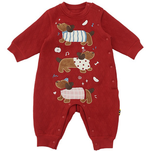 WHYLOOK 婴儿新年衣服秋冬保暖夹丝棉宝宝连体衣红色喜庆圣诞外出