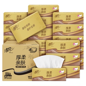 【李昀锐同款】清风厚柔金装餐巾纸4层80抽6包M码抽纸整箱家用ms