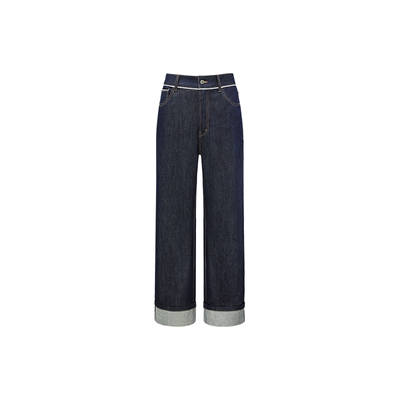 FengChenWang折边直筒牛仔裤