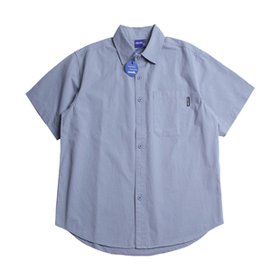 自制 春夏日系复古双口袋宽松国潮休闲工装短袖衬衫文艺衬衣男女