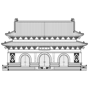 普陀寺山门CAD电子版 斗拱重檐歇山顶大殿两侧设攒尖观景楼建筑图