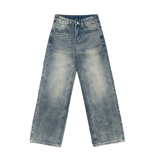 李李服饰流光碎钻爆闪阔腿牛仔裤女2026冬季加绒高腰慵懒堆堆长裤