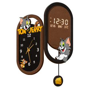 猫和老鼠客厅转角挂钟中古风万年历电子双面时钟2026新款拐角钟表