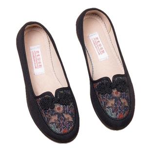 老北京布鞋老年妈妈鞋圆头宽松防滑软底老太太单鞋大脚骨老人鞋女