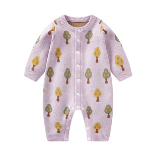 婴儿衣服春秋连体衣新生女宝宝满月百天哈衣小月龄春装针织衫爬服