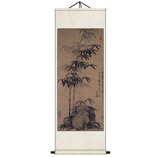 清恽寿平竹石图酒店茶楼古典挂画仿古名家字画风水卷轴画送礼年画