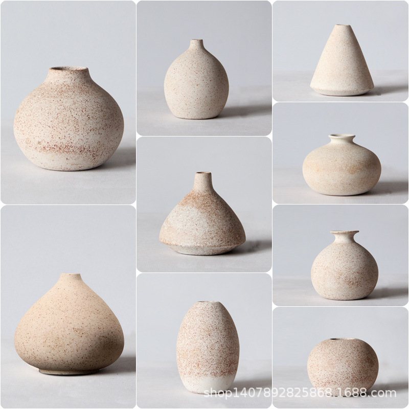 景德镇陶瓷复古手工粗陶花器家居装饰工艺品摆件花插花瓶禅意