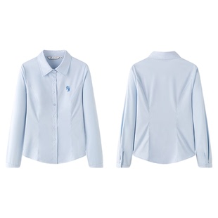 东京岁时记jk学院风蓝色长袖衬衫月华高小个子秋季纯色上衣女衬衣