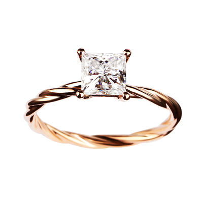 方形培育钻石18K玫瑰金藤蔓钻戒
