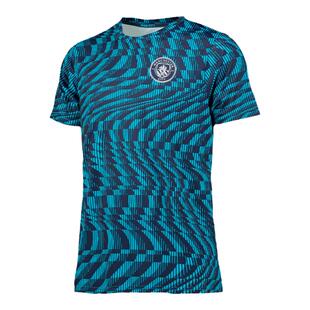 曼城足球文化系列炫目印纹T恤胸前队徽设计短袖